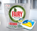 Скидка 45% по промокоду на средство для мытья посуды Fairy для посудомоечных машин.